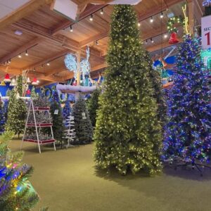 snow vinyl christmas tree sizes available at 6ft,7ft,8ft,10ft,12ft,15ft,20ft